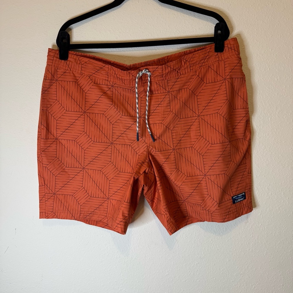 LL Bean Classic Suplex Sport Shorts Mens Large Orange Swim Trunks Board Lined